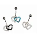piercing de nombril double coeur en argent avec un tige en acier chirurgicale.- bijouxbijoux.h
