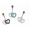 piercing de nombril double coeur en argent avec un tige en acier chirurgicale.- bijouxbijoux.h