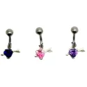 piercing de nombril avec un joli petit coeur de cristal de couleur . - bijouxbijoux.ch