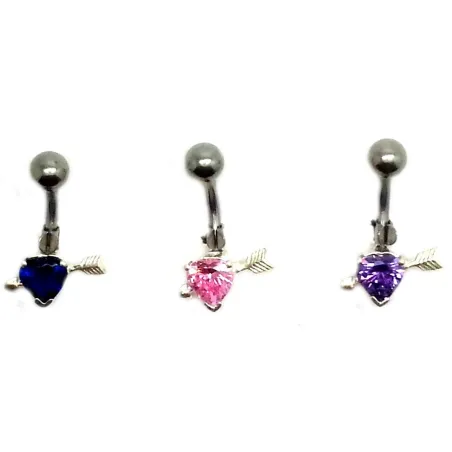 piercing de nombril avec un joli petit coeur de cristal de couleur . - bijouxbijoux.ch