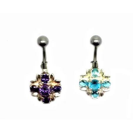 piercing de nombril en forme de fleur en couleur monté sur une tige en acier chirurgicale. - bijouxbijoux.ch