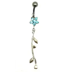 piercing de nombril composé d'une fleur en strass et d'un pendentif en argent. - bijouxbijoux.ch