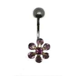 piercing de nombril avec une fleur composée de sept strass de haute qualité. - bijouxbijoux.ch