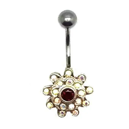 piercing de nombril composé d'un fleur avec un strass.- bijouxbijoux.ch