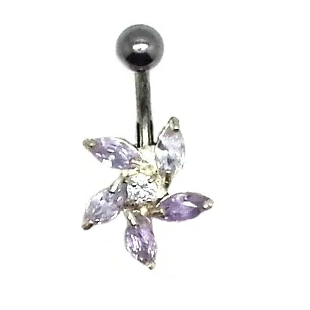piercing de nombril ,tige d'acier chirurgical surmontée d'une fleur en strass de couleur. - bijouxbijoux.ch